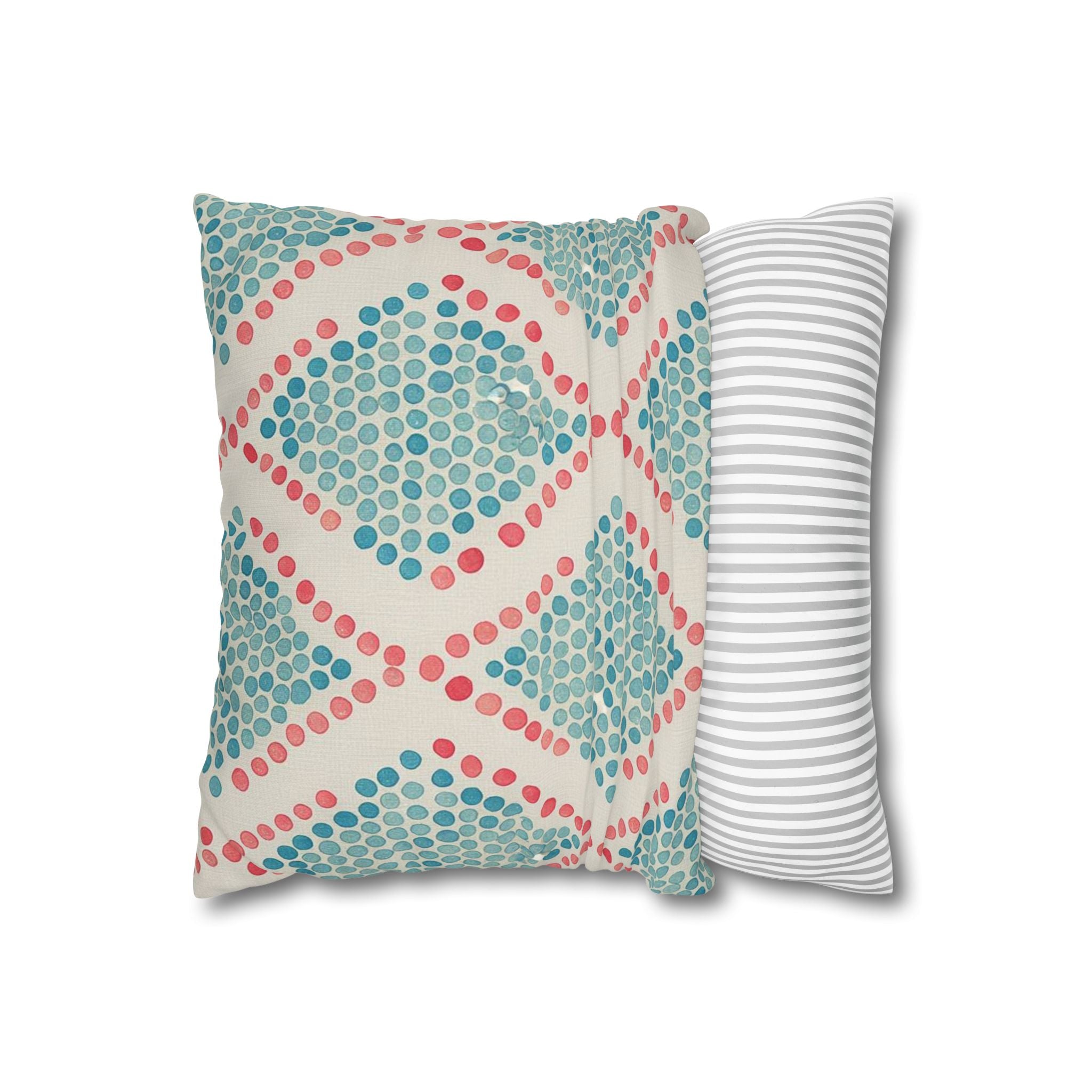 Geometric Dot Trellis Square Pillow Cover — Teal & Coral Decorative Cushion Case