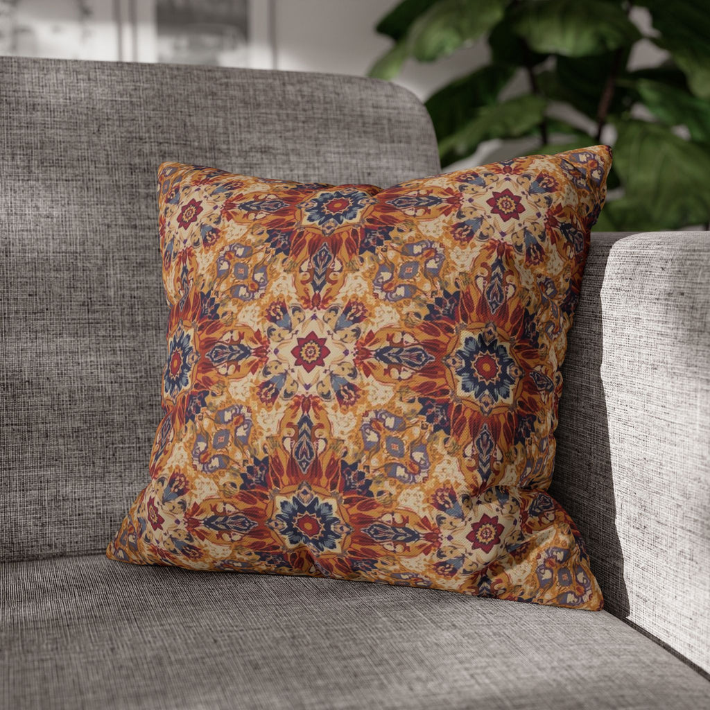 Bohemian Mosaic Square Pillowcase — Kaleidoscope Floral Throw Pillow Cover