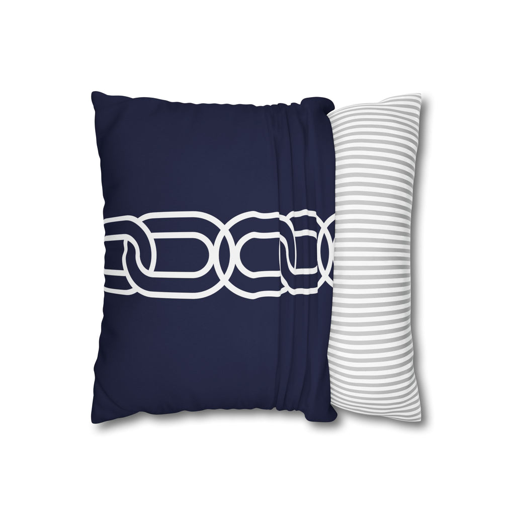 Navy Chain Design Pillowcase - Stylish Square Poly Canvas Cushion