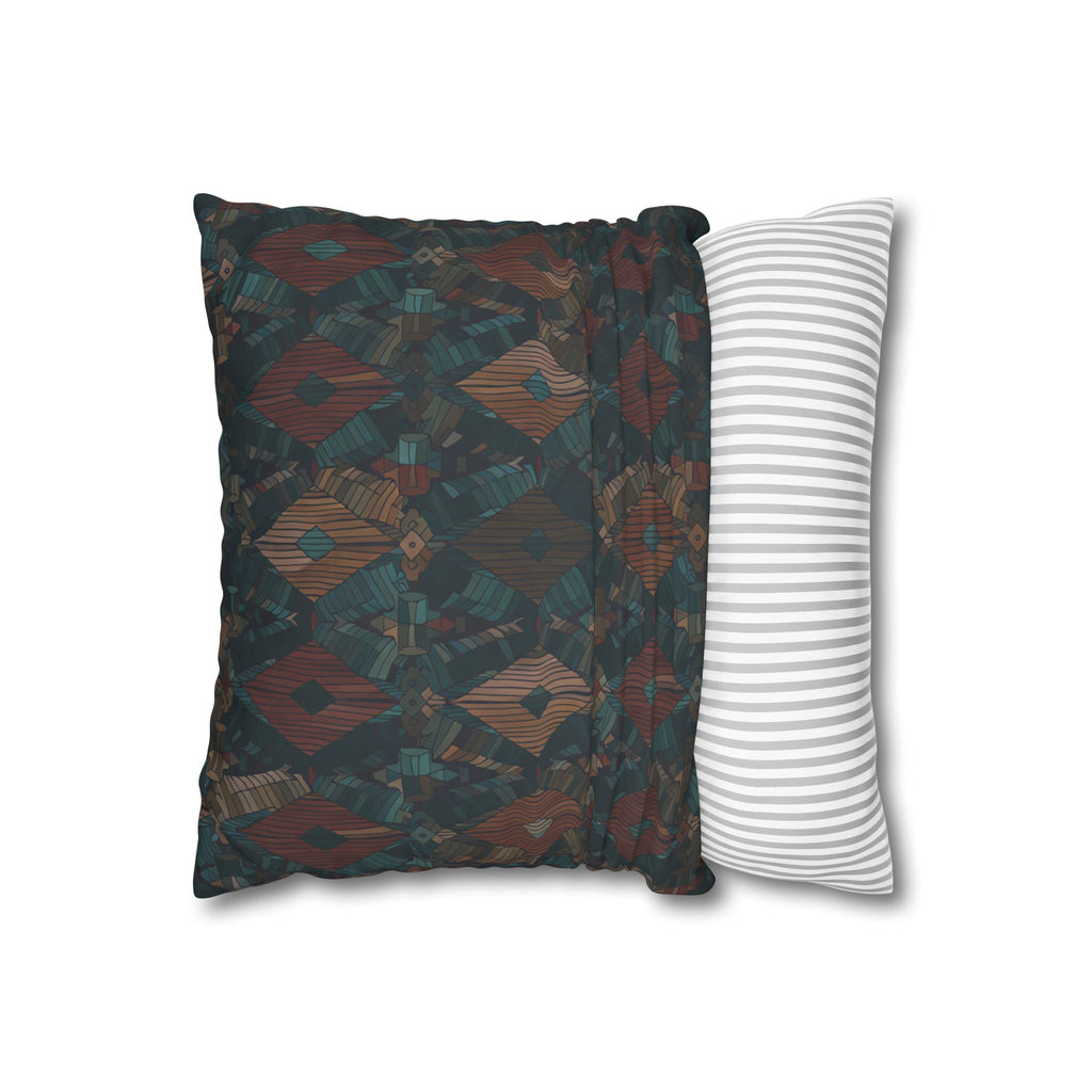 Southwestern Geometric Throw Pillow Cover — Dark Teal & Rust Square Cushion Case