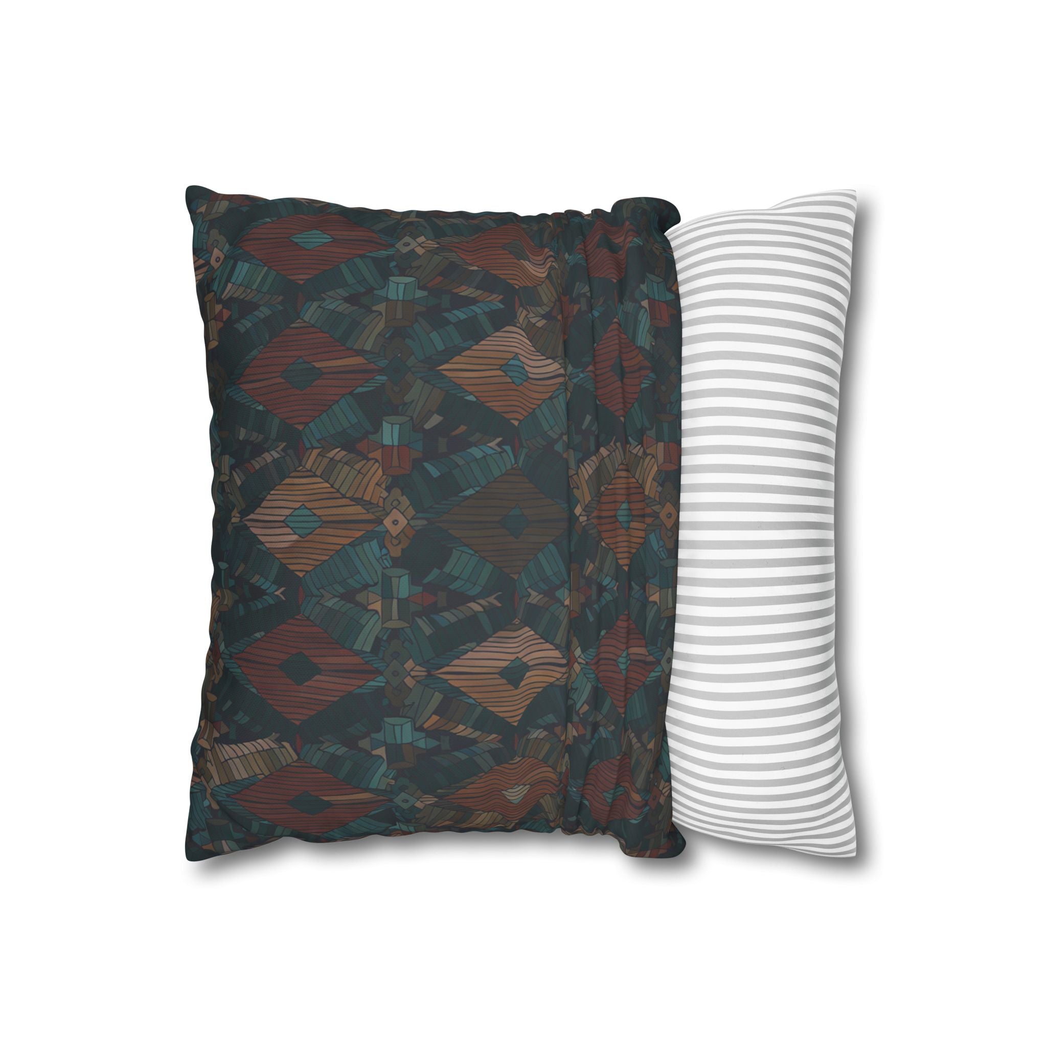Southwestern Geometric Throw Pillow Cover — Dark Teal & Rust Square Cushion Case