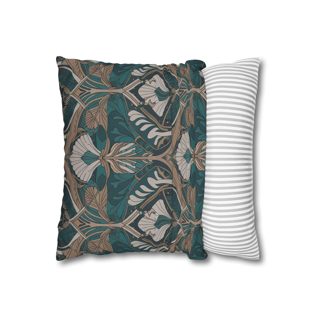 Art Nouveau Floral Square Pillowcase — Teal & Gold Decorative Throw Pillow Cover