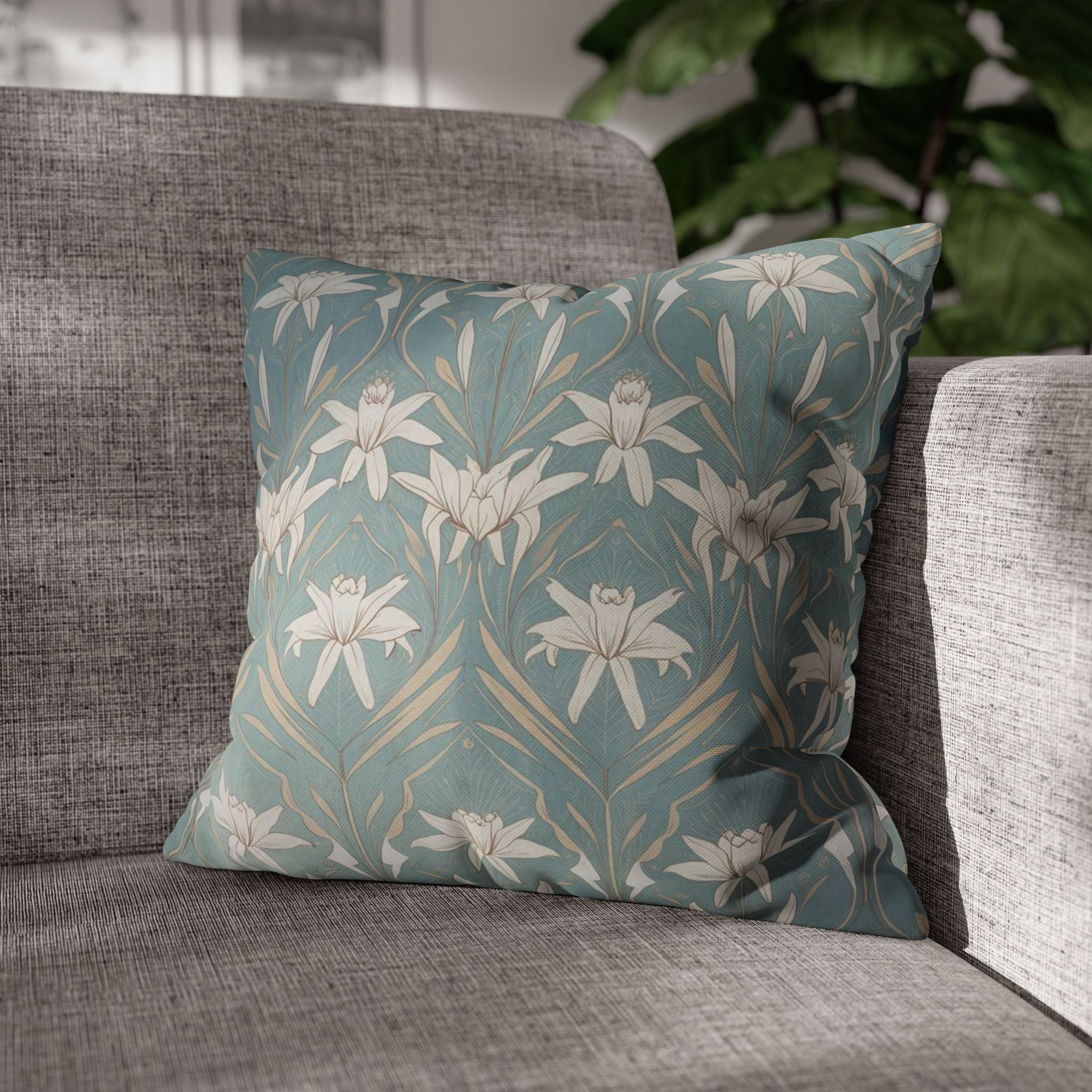 Floral Vintage Blue Square Pillow Cover
