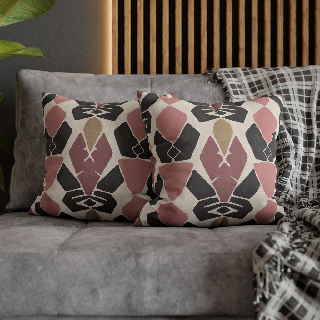 Abstract Geometric Square Pillowcase — Blush, Black & Gold Decorative Throw Pillow