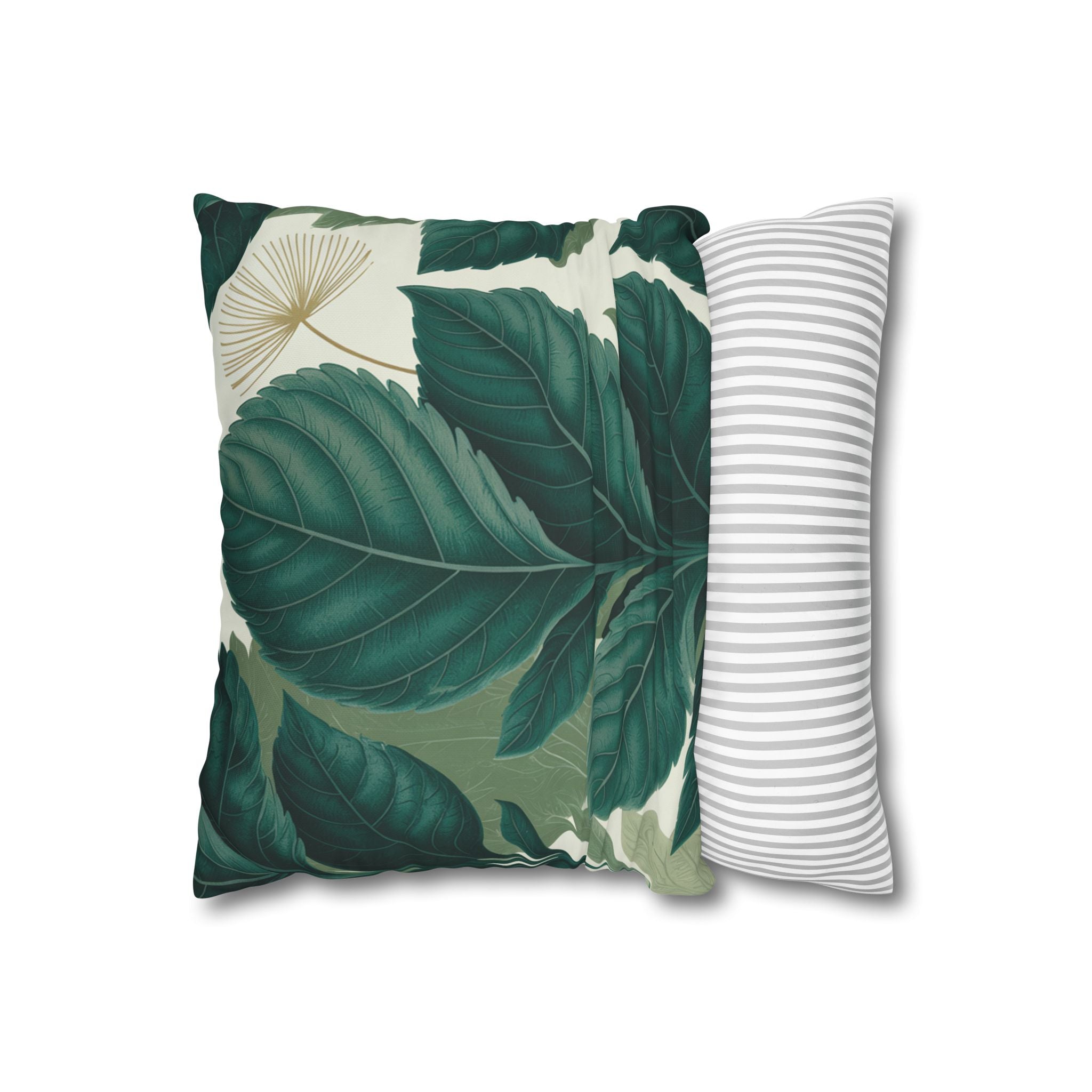 Tropical Leaf Square Pillow Cover — Green Botanical Canvas Throw Pillowcase