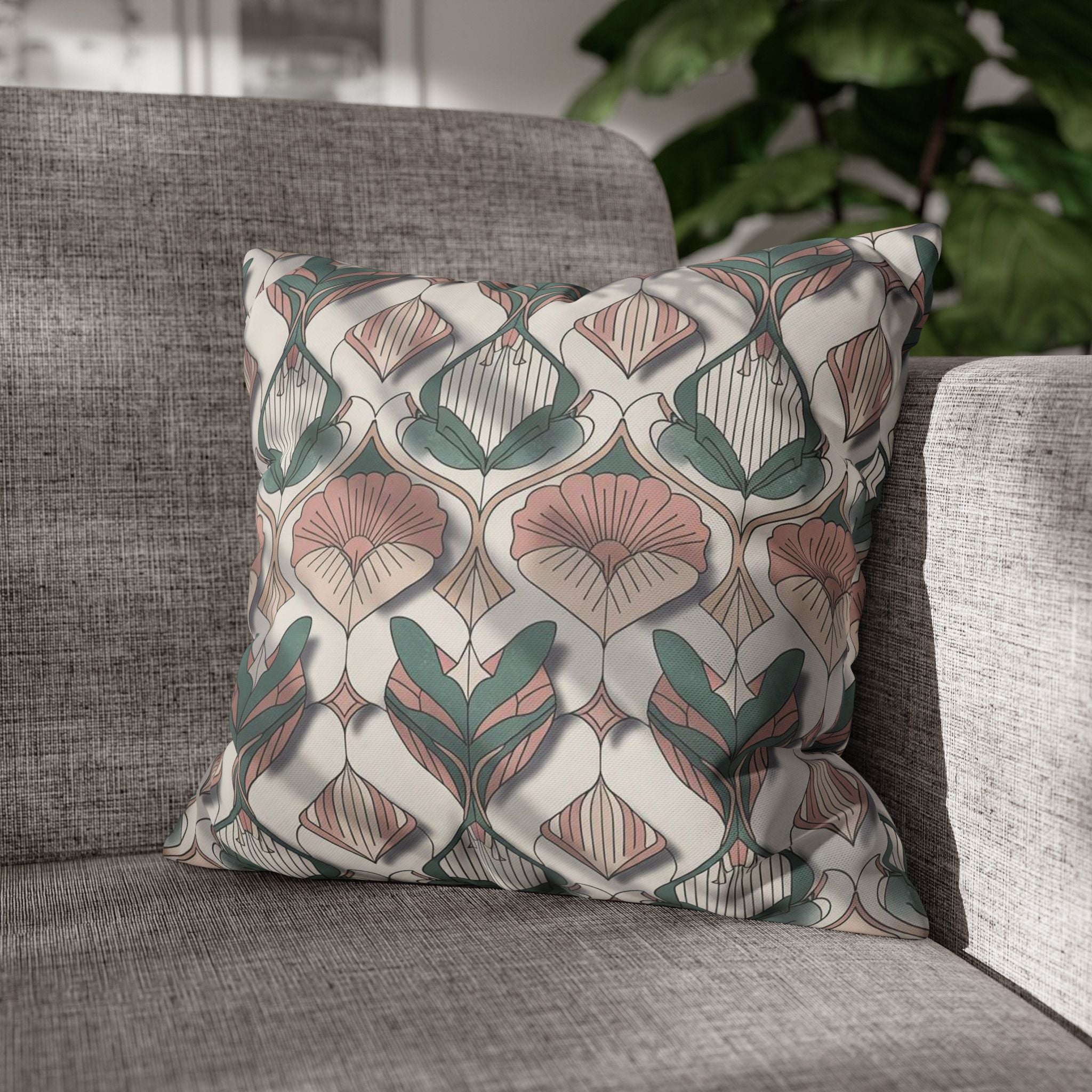 Art Nouveau Floral Pillowcase — Square Decorative Throw Pillow Cover