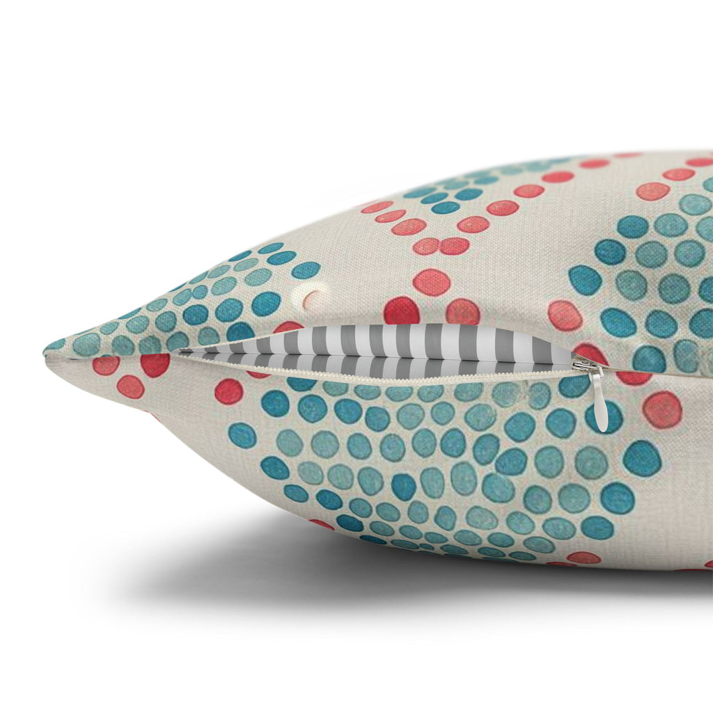Geometric Dot Trellis Square Pillow Cover — Teal & Coral Decorative Cushion Case