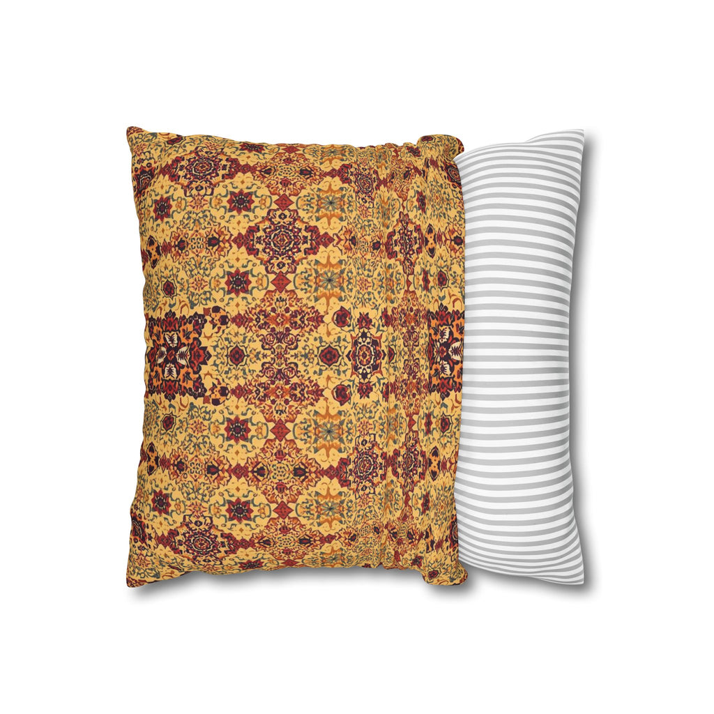 Boho Mosaic Square Throw Pillow Cover — Warm Amber Geometric Pattern