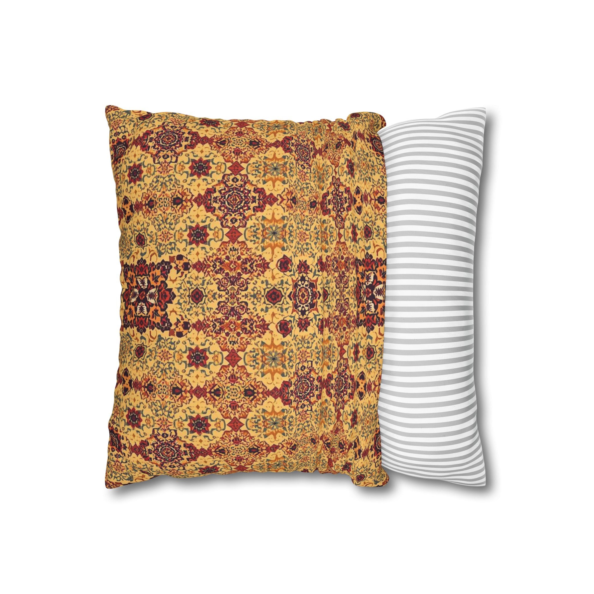 Boho Mosaic Square Throw Pillow Cover — Warm Amber Geometric Pattern