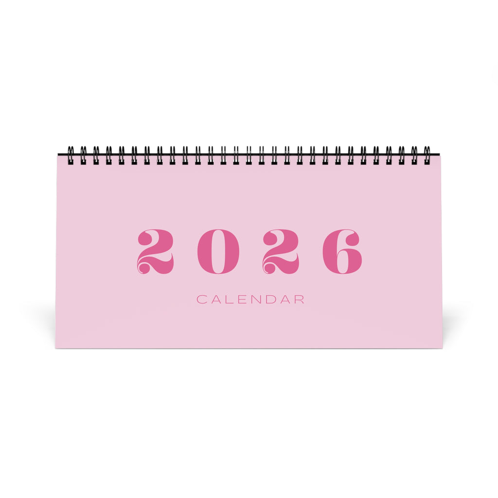 2026 Pink Desk Calendar — Minimalist Spiral Desk Calendar