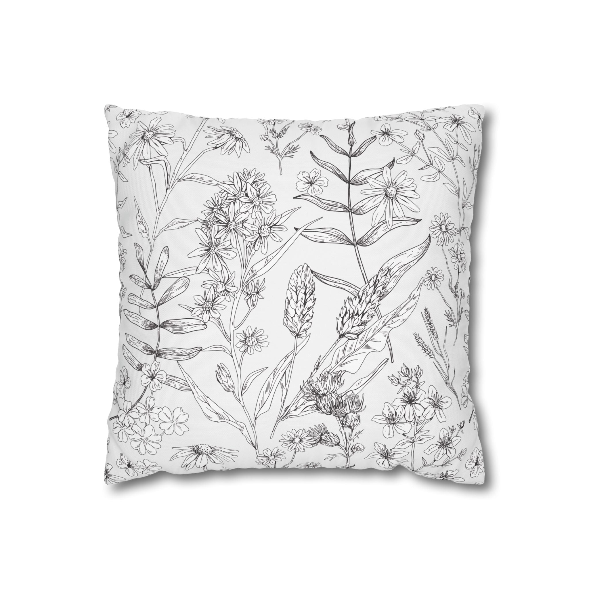 Floral Sketch Pillowcase - Decorative Square Poly Canvas Cushion Cover