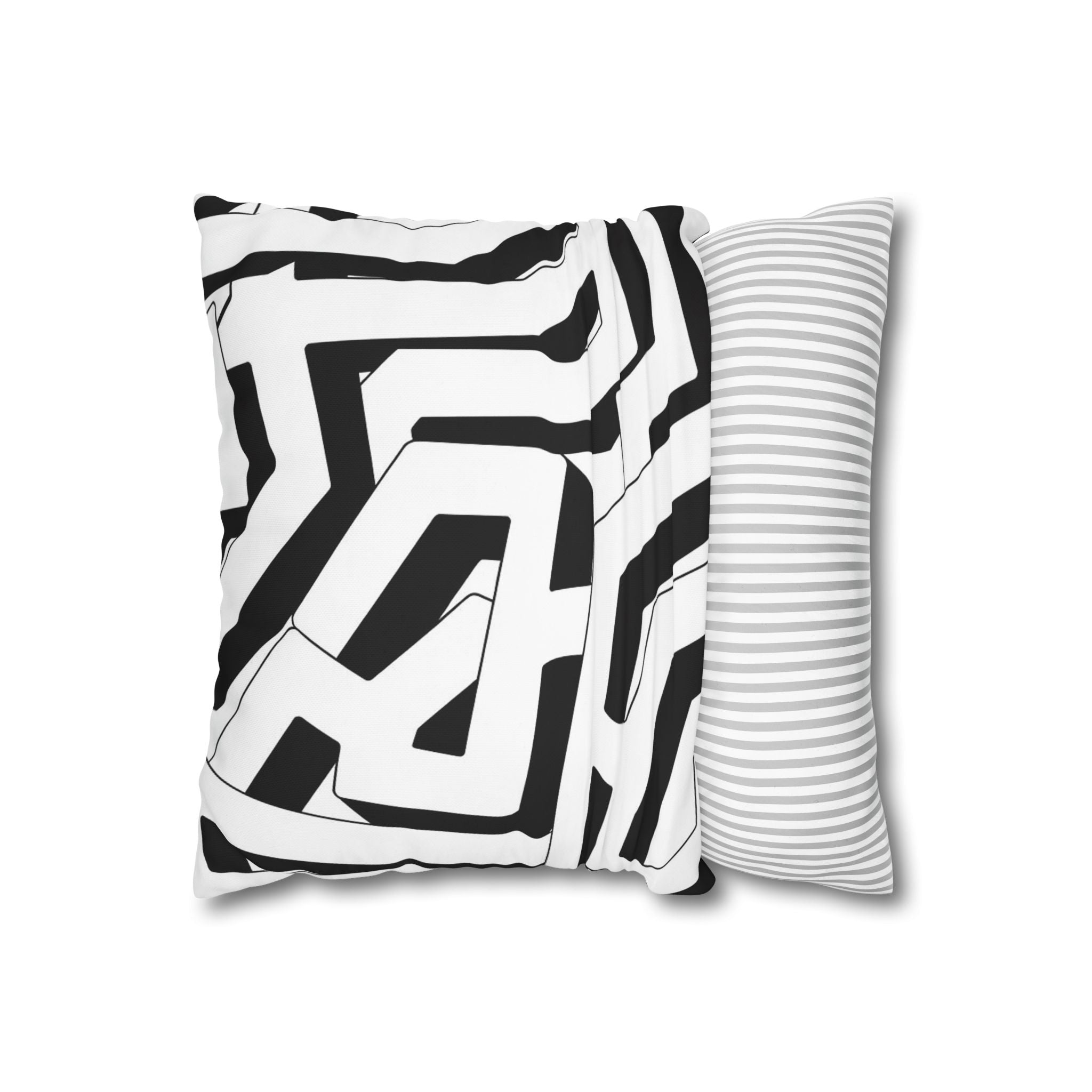 Modern Black & White Geometric Square Pillowcase - Bold Abstract Pattern