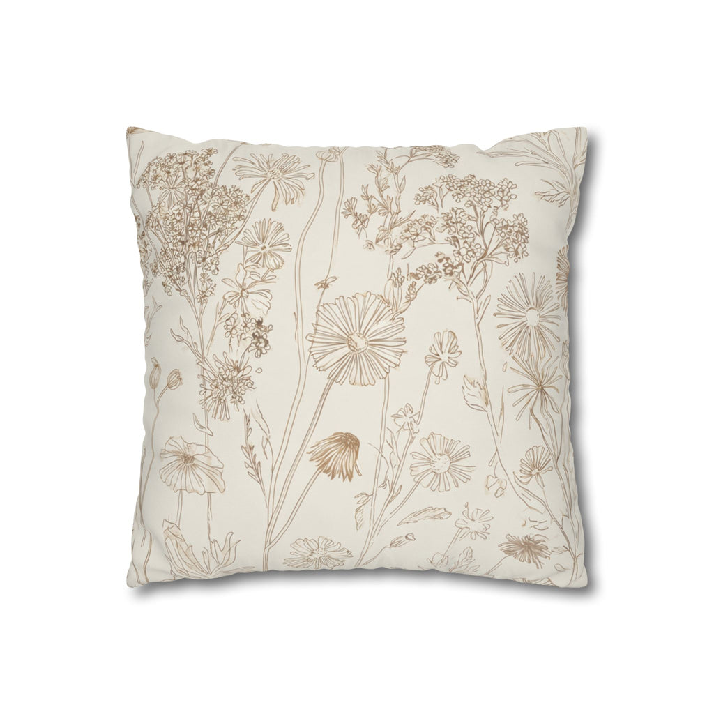 Floral Print Throw Pillowcase - Natural Beige Decor