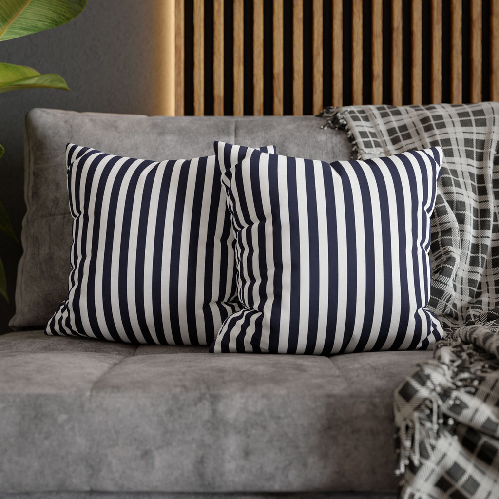 Navy Striped Square Pillowcase