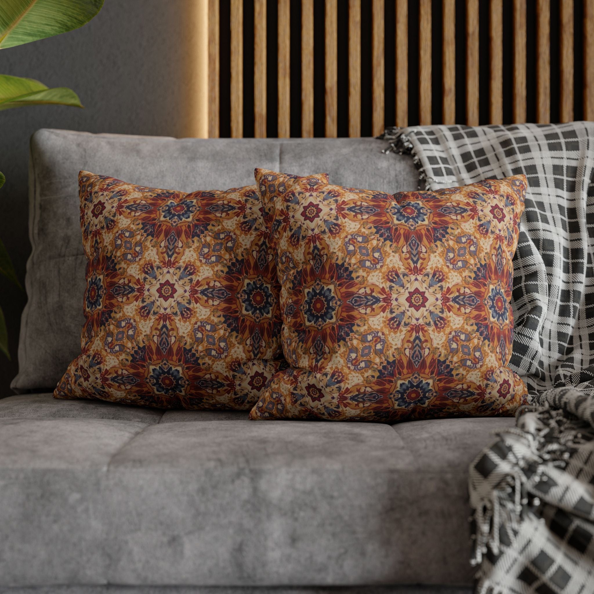 Bohemian Mosaic Square Pillowcase — Kaleidoscope Floral Throw Pillow Cover