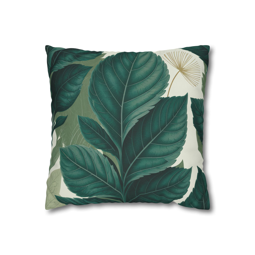 Tropical Leaf Square Pillow Cover — Green Botanical Canvas Throw Pillowcase