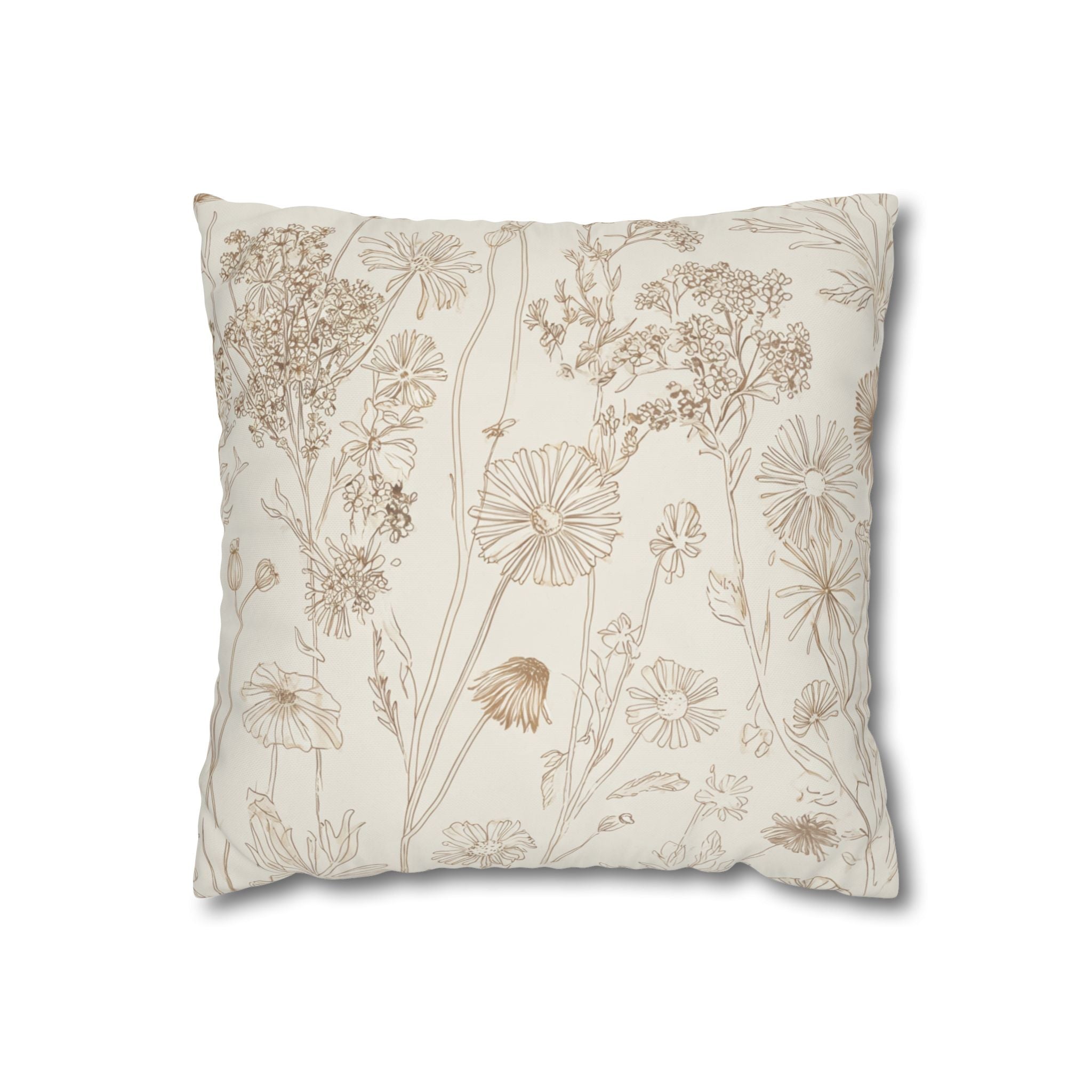 Floral Print Throw Pillowcase - Natural Beige Decor