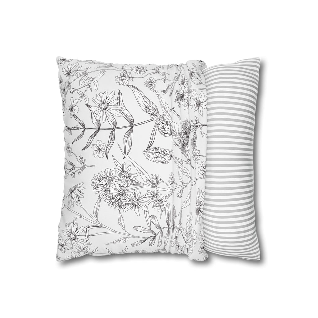 Floral Sketch Pillowcase - Decorative Square Poly Canvas Cushion Cover