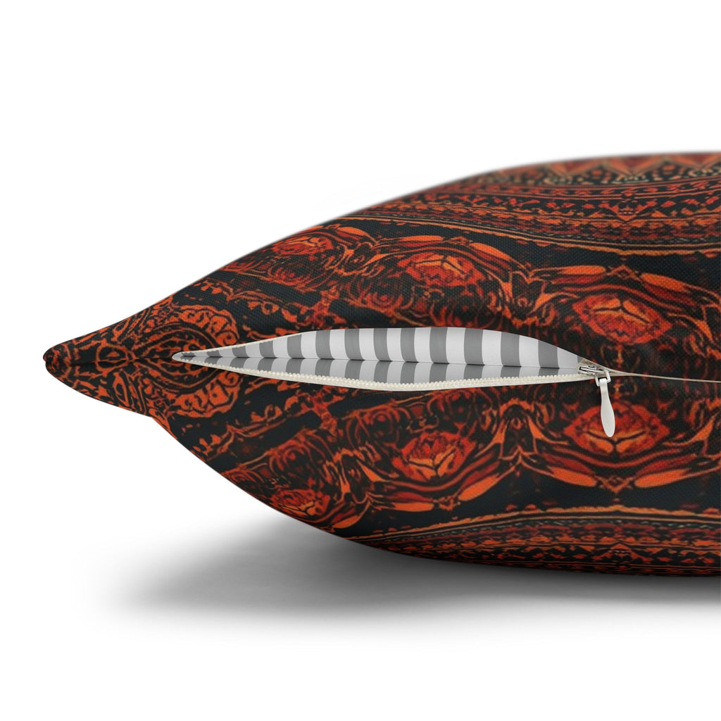 Boho Mandala Square Pillowcase — Rustic Red Decorative Throw Pillow Cover