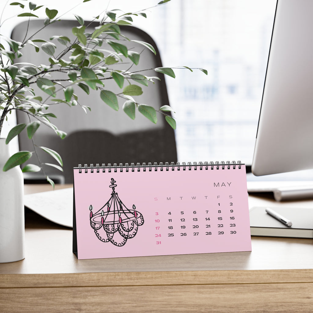 2026 Pink Desk Calendar — Minimalist Spiral Desk Calendar