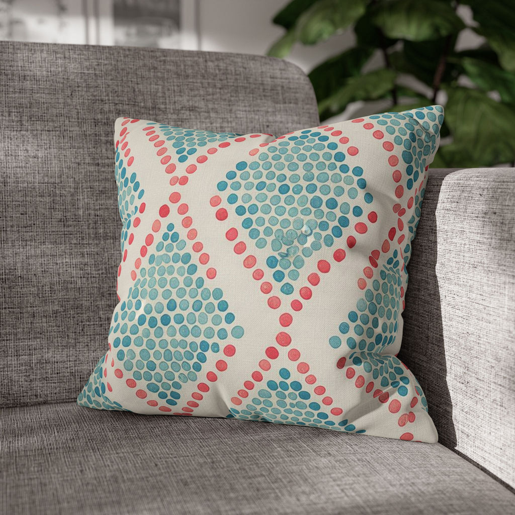Geometric Dot Trellis Square Pillow Cover — Teal & Coral Decorative Cushion Case