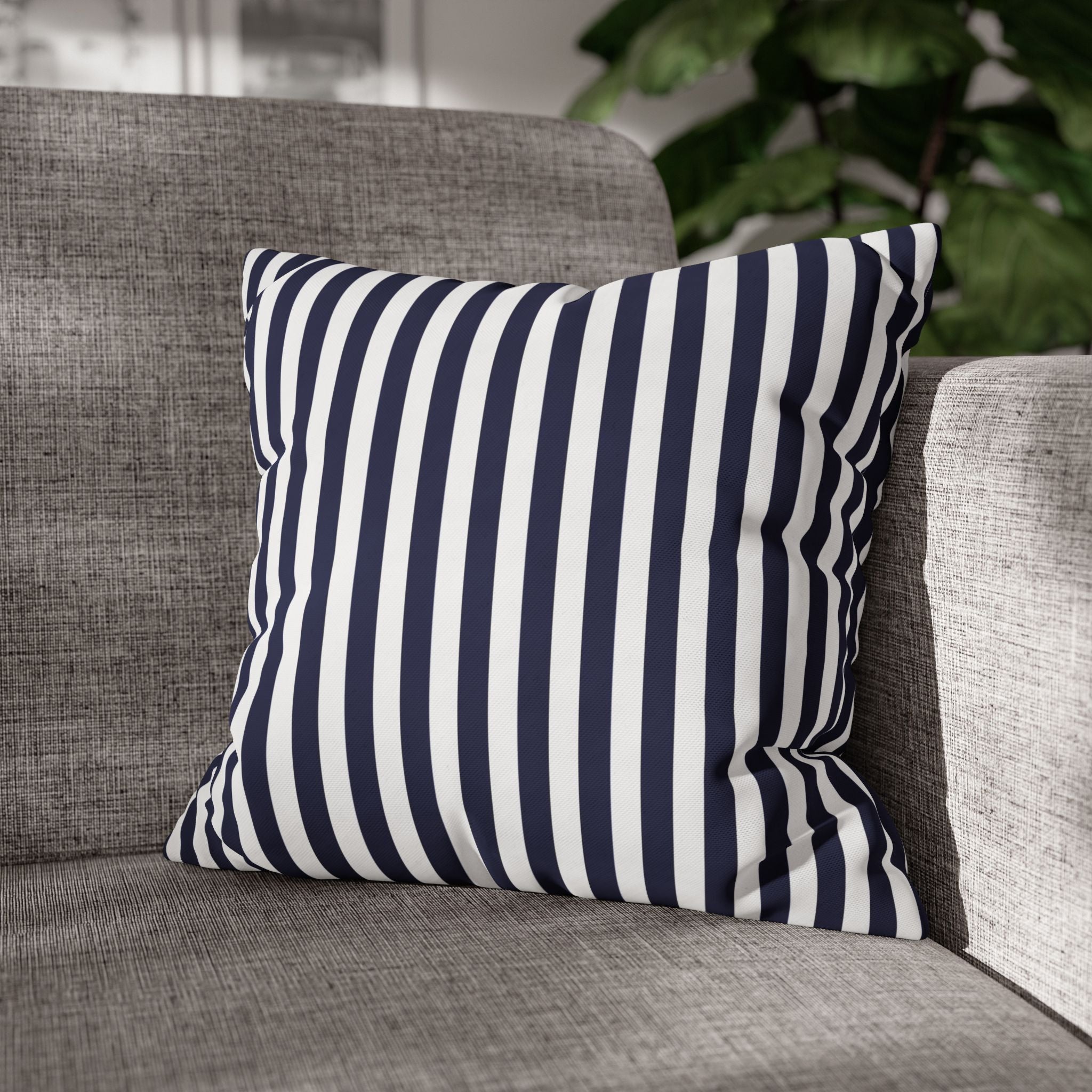 Navy Striped Square Pillowcase