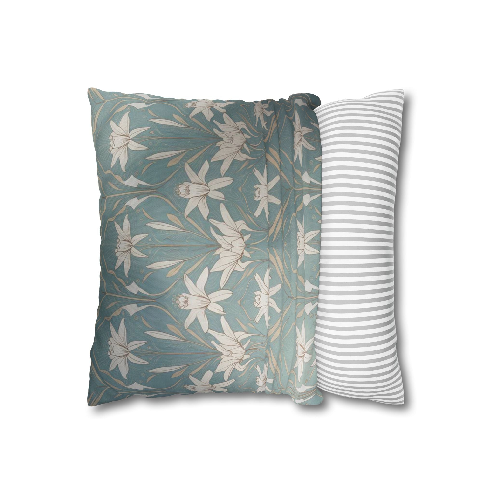 Floral Vintage Blue Square Pillow Cover