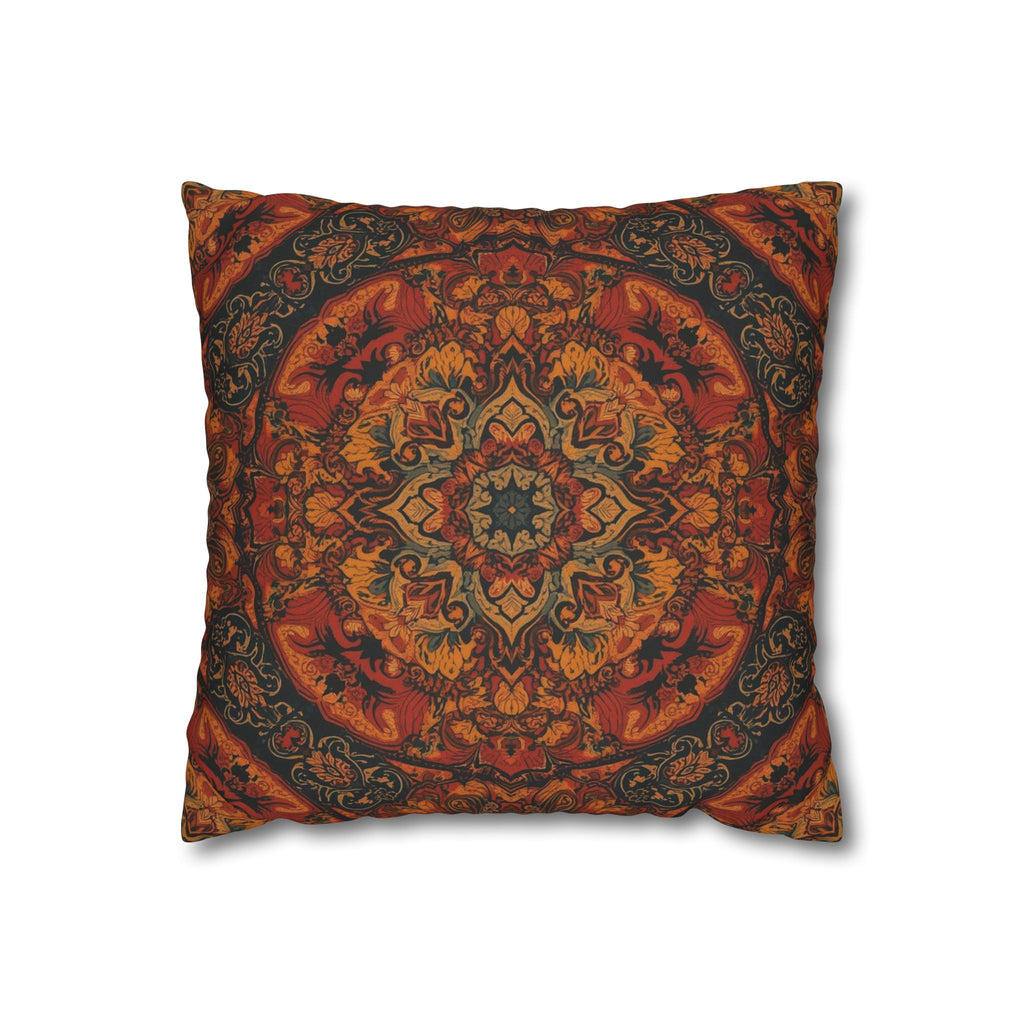 Bohemian Medallion Square Pillow Cover — Rust Orange Mandala Throw Pillowcase