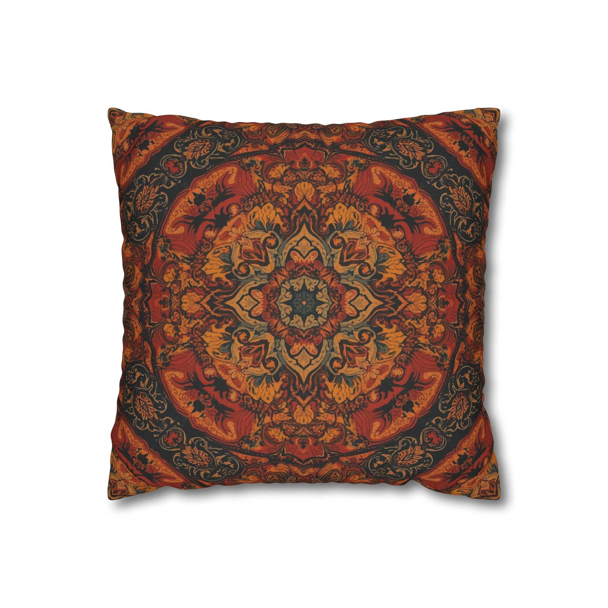 Bohemian Medallion Square Pillow Cover — Rust Orange Mandala Throw Pillowcase