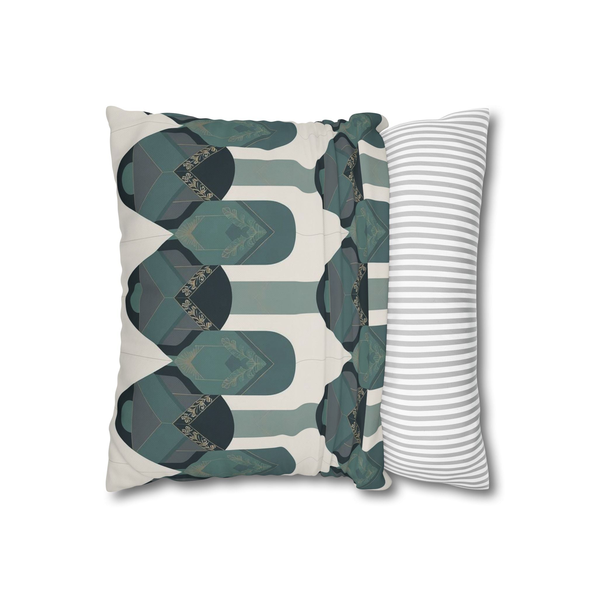 Geometric Teal Art Deco Square Throw Pillow Cover