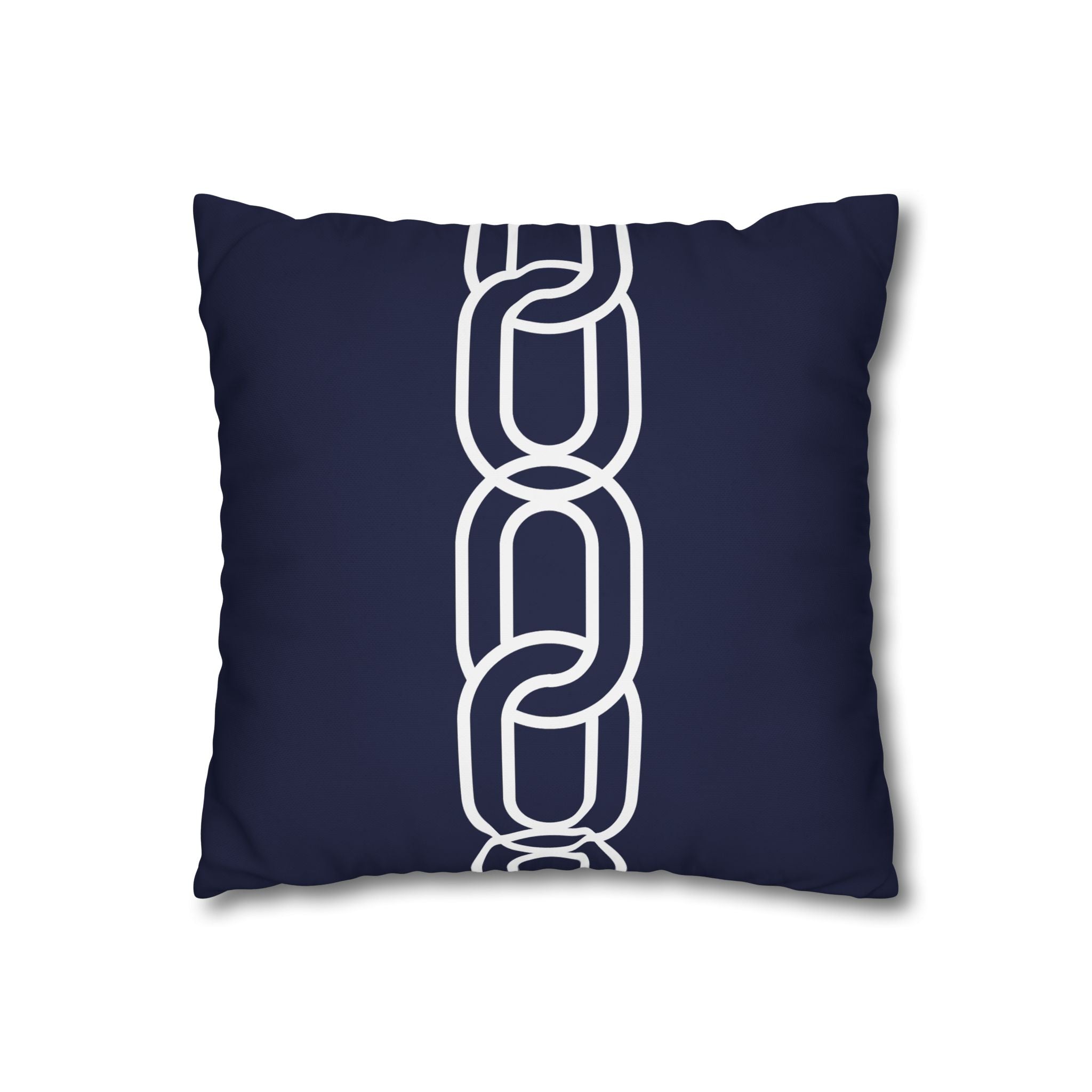 Navy Chain Design Pillowcase - Stylish Square Poly Canvas Cushion