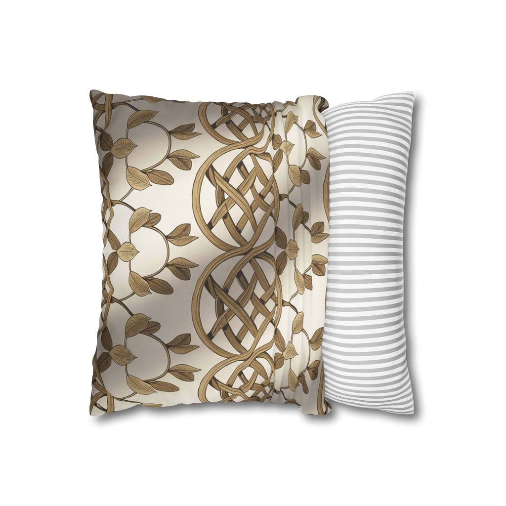 Celtic Knot Decorative Pillowcase — Gold Botanical Square Throw Pillow Cover