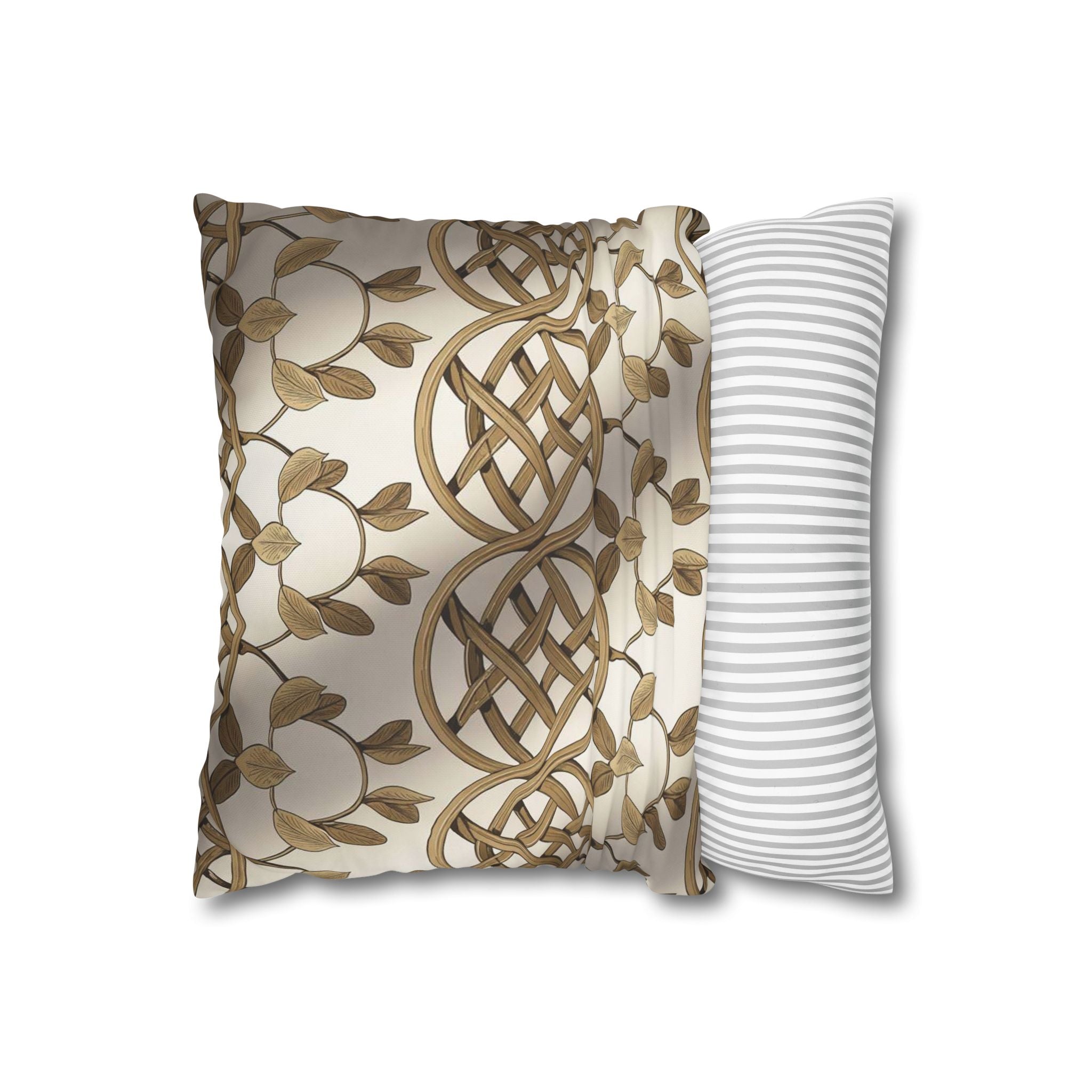 Celtic Knot Decorative Pillowcase — Gold Botanical Square Throw Pillow Cover