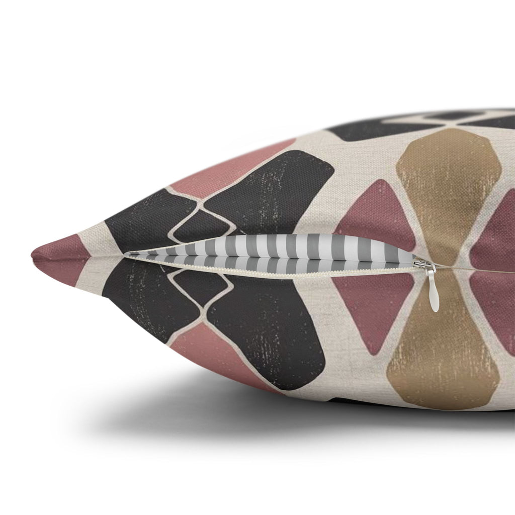 Boho Geometric Square Pillowcase — Pink & Black Abstract Canvas Cushion Cover