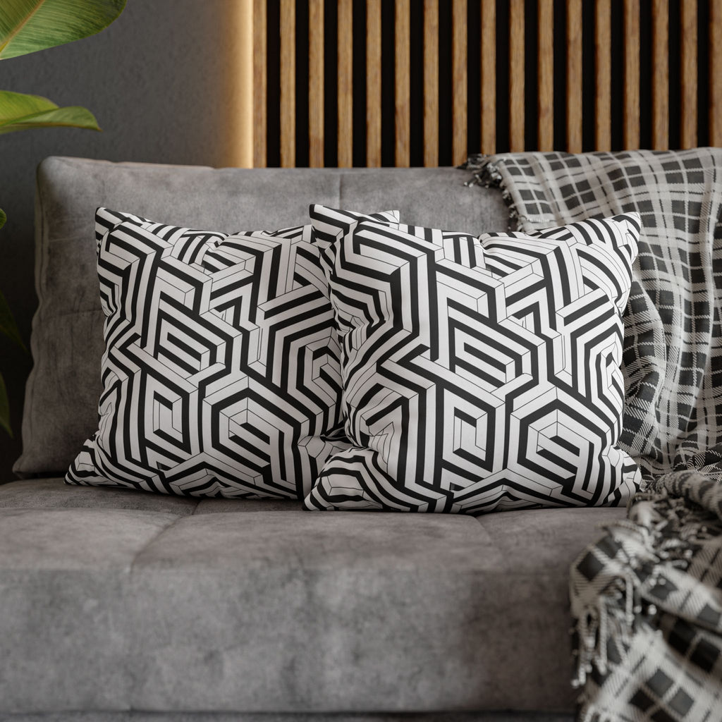 Geometric Black & White Square Pillowcase — Modern Optical Illusion Design