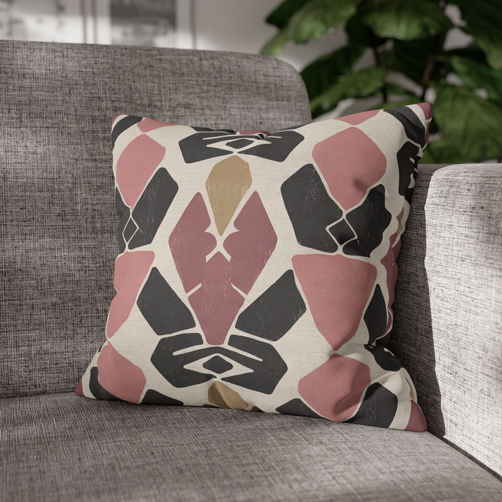 Boho Geometric Square Pillowcase — Pink & Black Abstract Canvas Cushion Cover