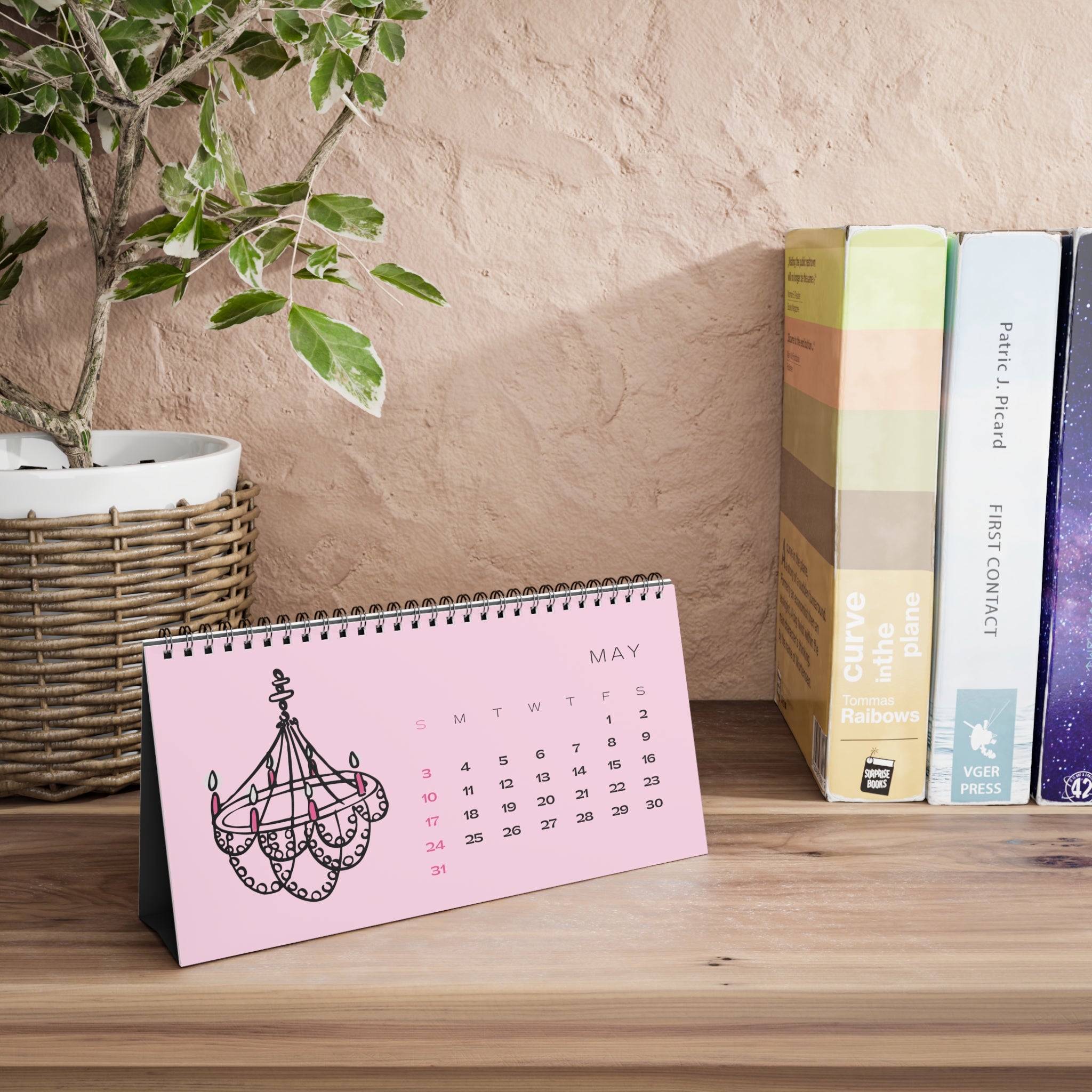 2026 Pink Desk Calendar — Minimalist Spiral Desk Calendar