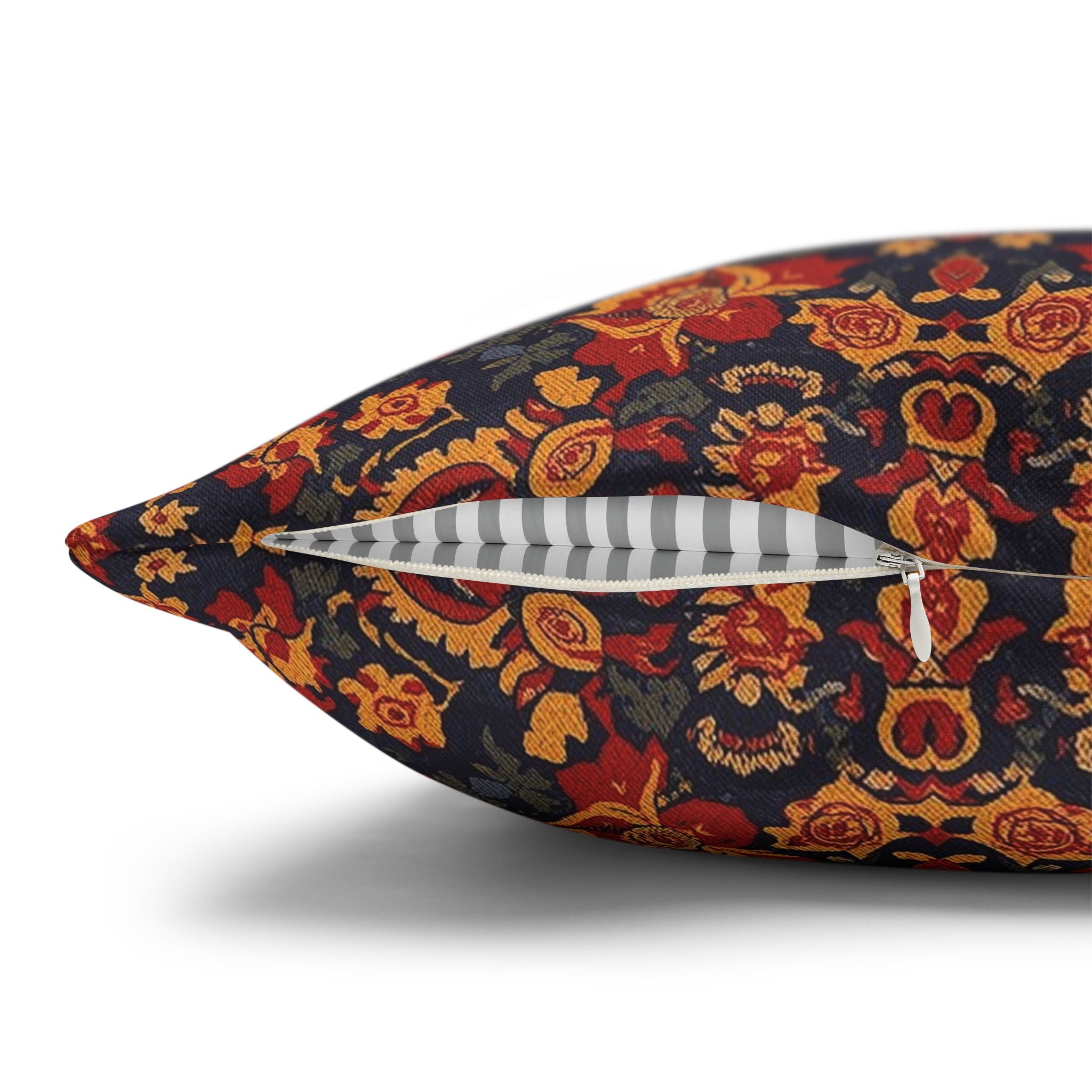 Boho Floral Medallion Square Pillowcase — Rustic Red & Navy Decorative Throw Pillow Cover