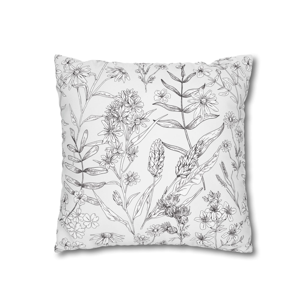Floral Sketch Pillowcase - Decorative Square Poly Canvas Cushion Cover