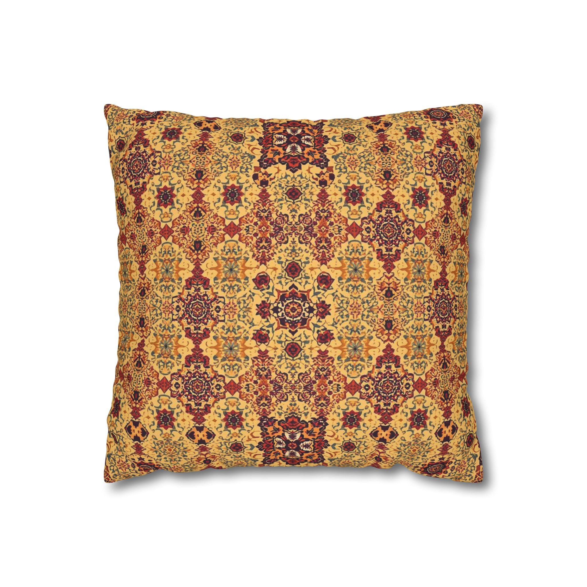 Boho Mosaic Square Throw Pillow Cover — Warm Amber Geometric Pattern