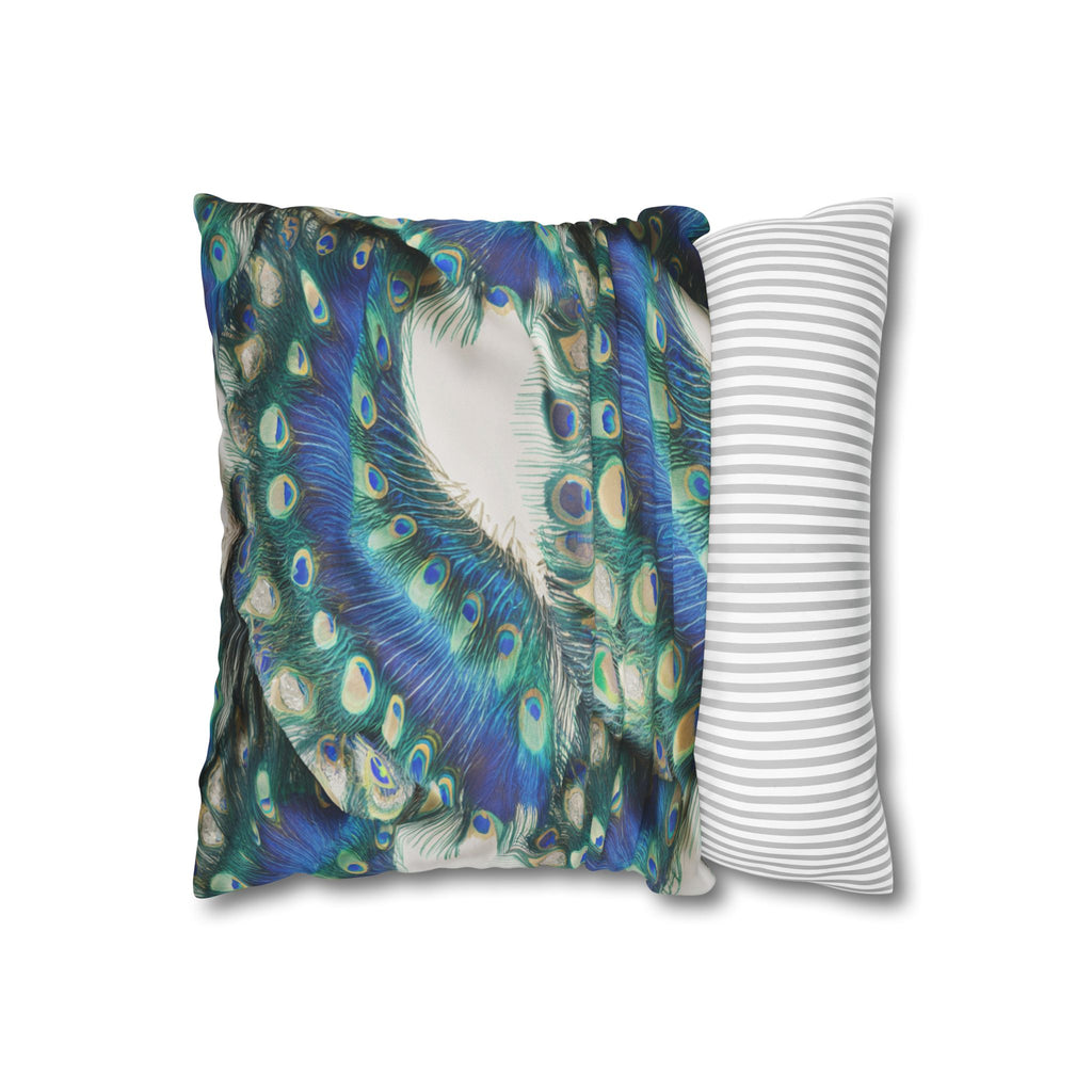Peacock Feather Decorative Pillowcase — Square Poly Canvas Throw Pillow Cover