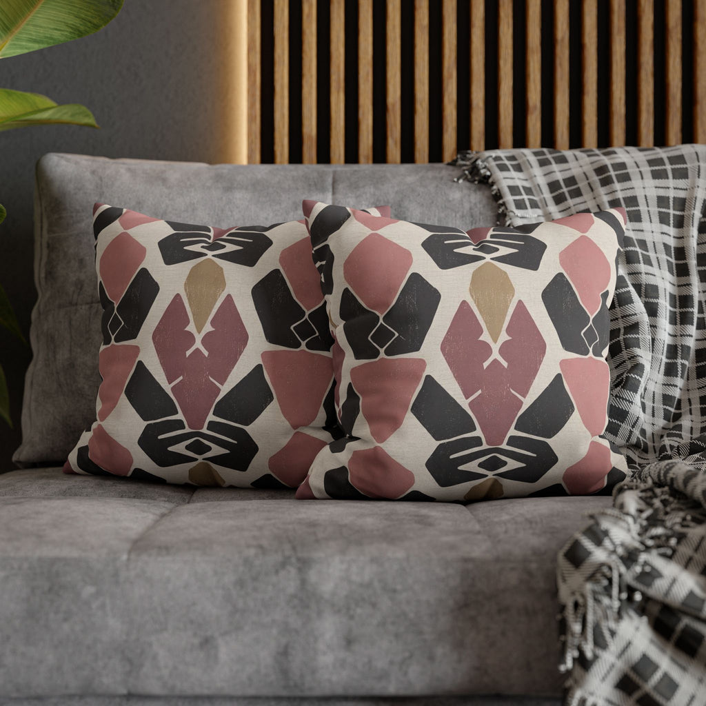 Boho Geometric Square Pillowcase — Pink & Black Abstract Canvas Cushion Cover
