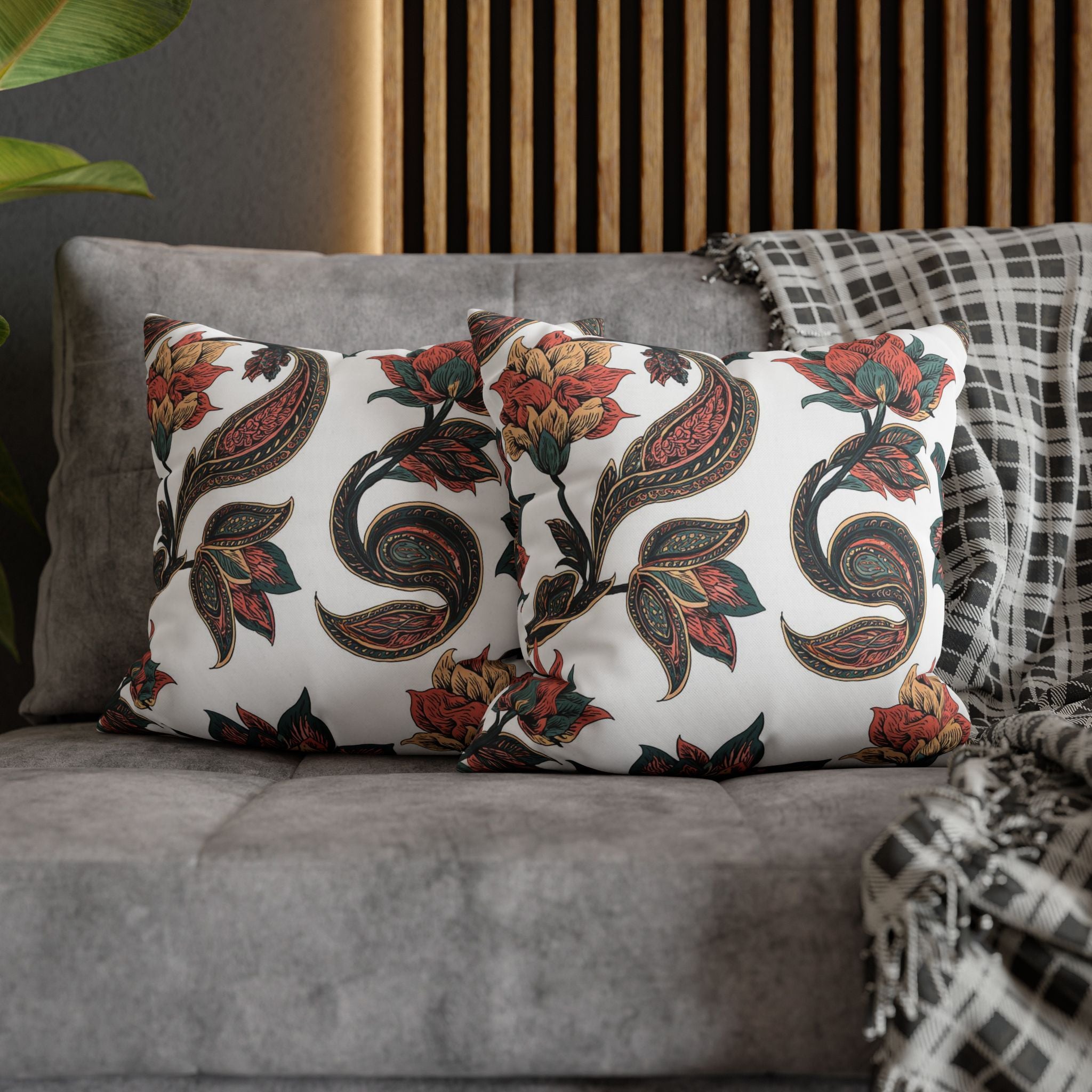 Floral Paisley Throw Pillow Cover — Boho Vintage Square Cushion Case
