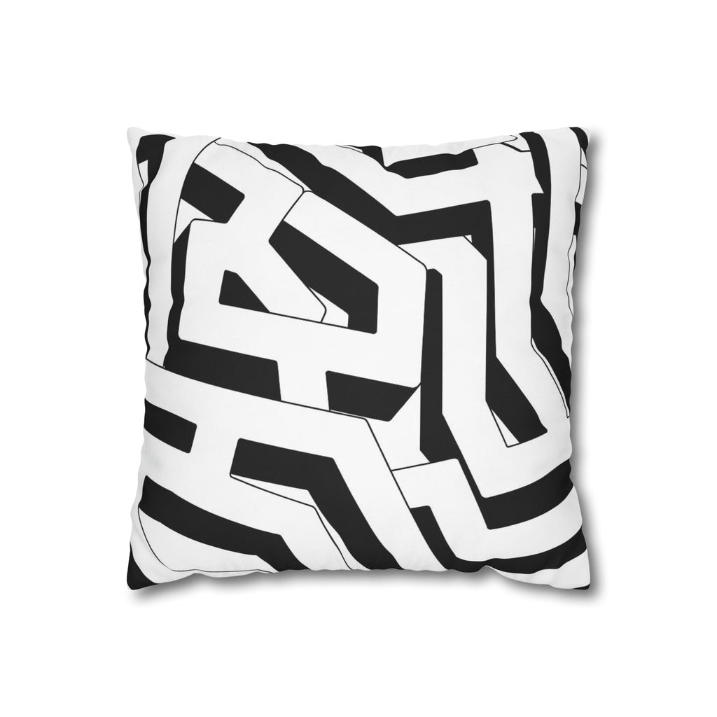 Modern Black & White Geometric Square Pillowcase - Bold Abstract Pattern