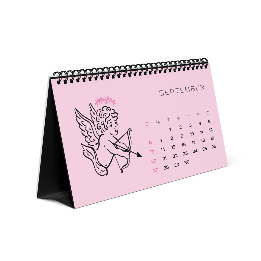 2026 Pink Desk Calendar — Minimalist Spiral Desk Calendar