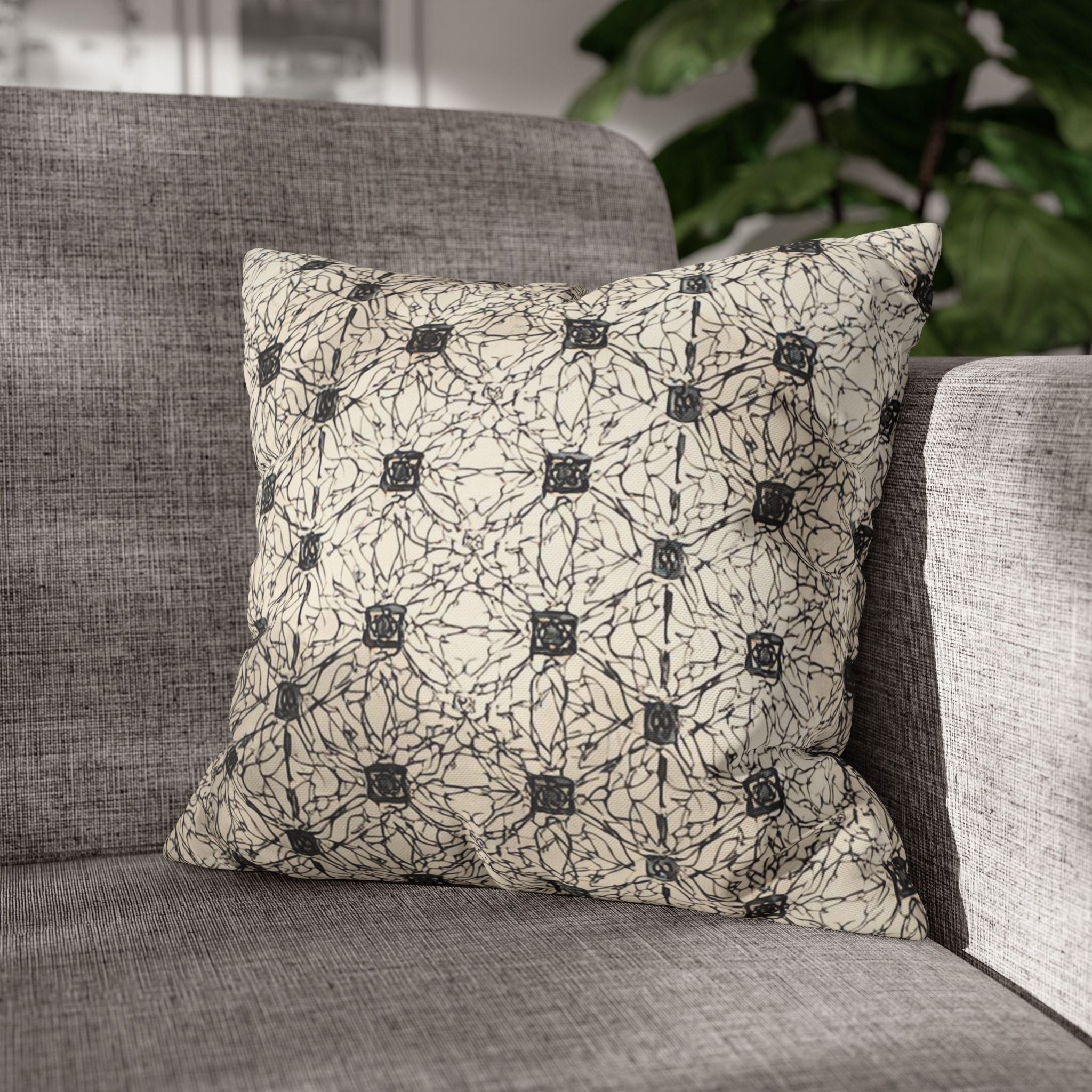 Elegante funda de almohada cuadrada de lona de poliéster: diseño moderno para la decoración del hogar 