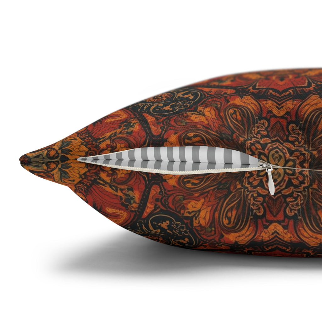 Bohemian Medallion Square Pillow Cover — Rust Orange Mandala Throw Pillowcase
