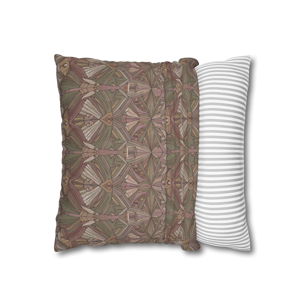 Art Nouveau Geometric Square Pillowcase — Earthy Floral Pattern Decorative Throw Pillow