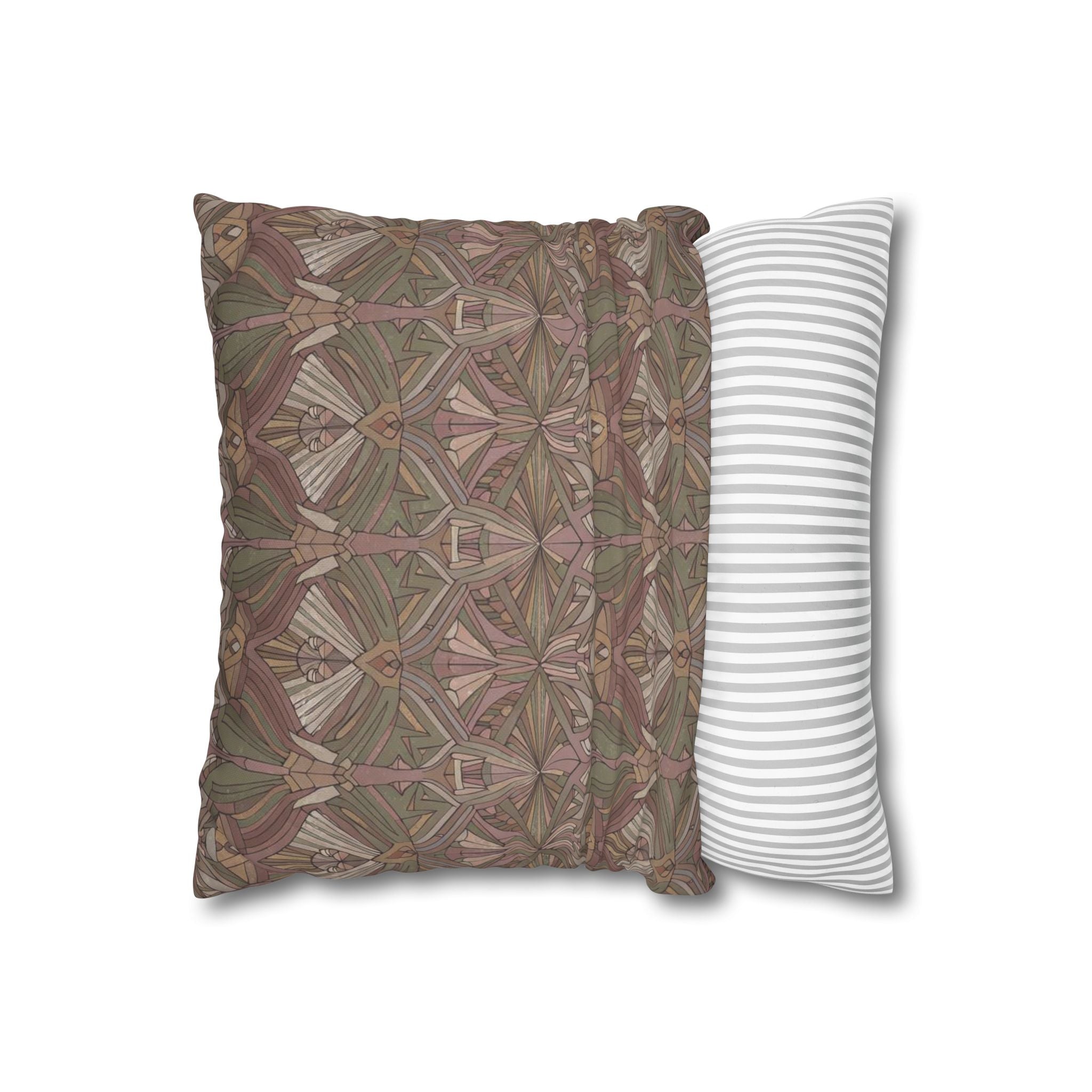 Art Nouveau Geometric Square Pillowcase — Earthy Floral Pattern Decorative Throw Pillow