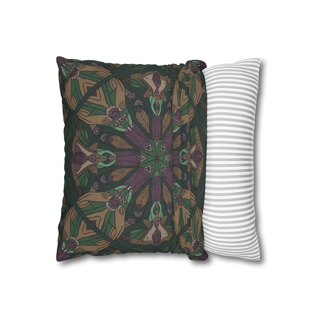 Bohemian Kaleidoscope Square Pillowcase — Earth Tone Mandala Accent